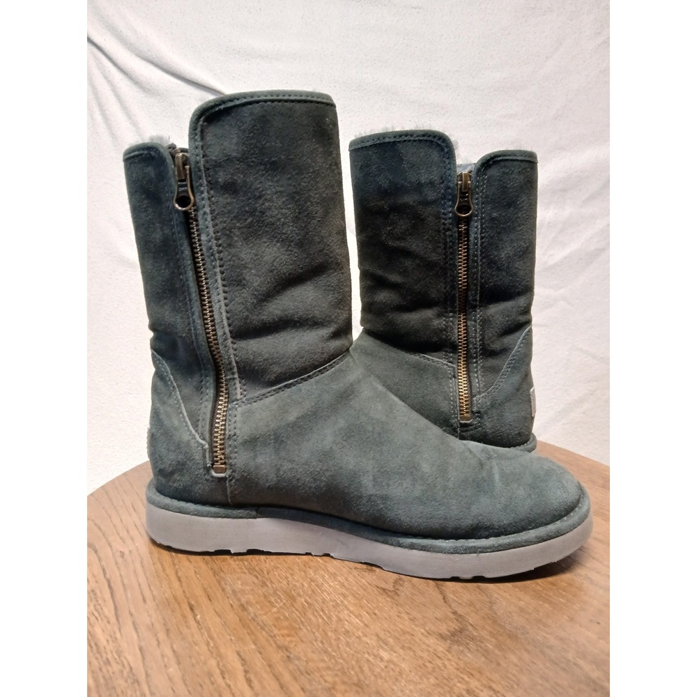 UGG Tall‎ Zipper Suede Sheepskin Lined Boots gray Womens Size 6